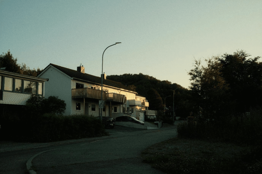 a residential street at twilight